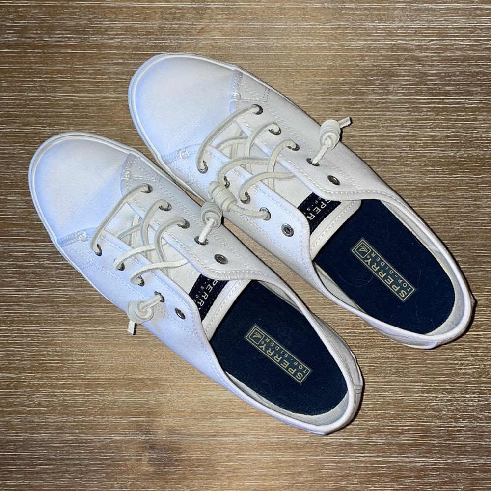Sperry Seacoast White Canvas Top Sider With White Leather Laces Size 9 1/2